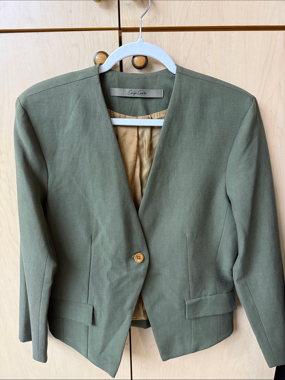 Enza Costa Olive Tailored Collarless Blazer